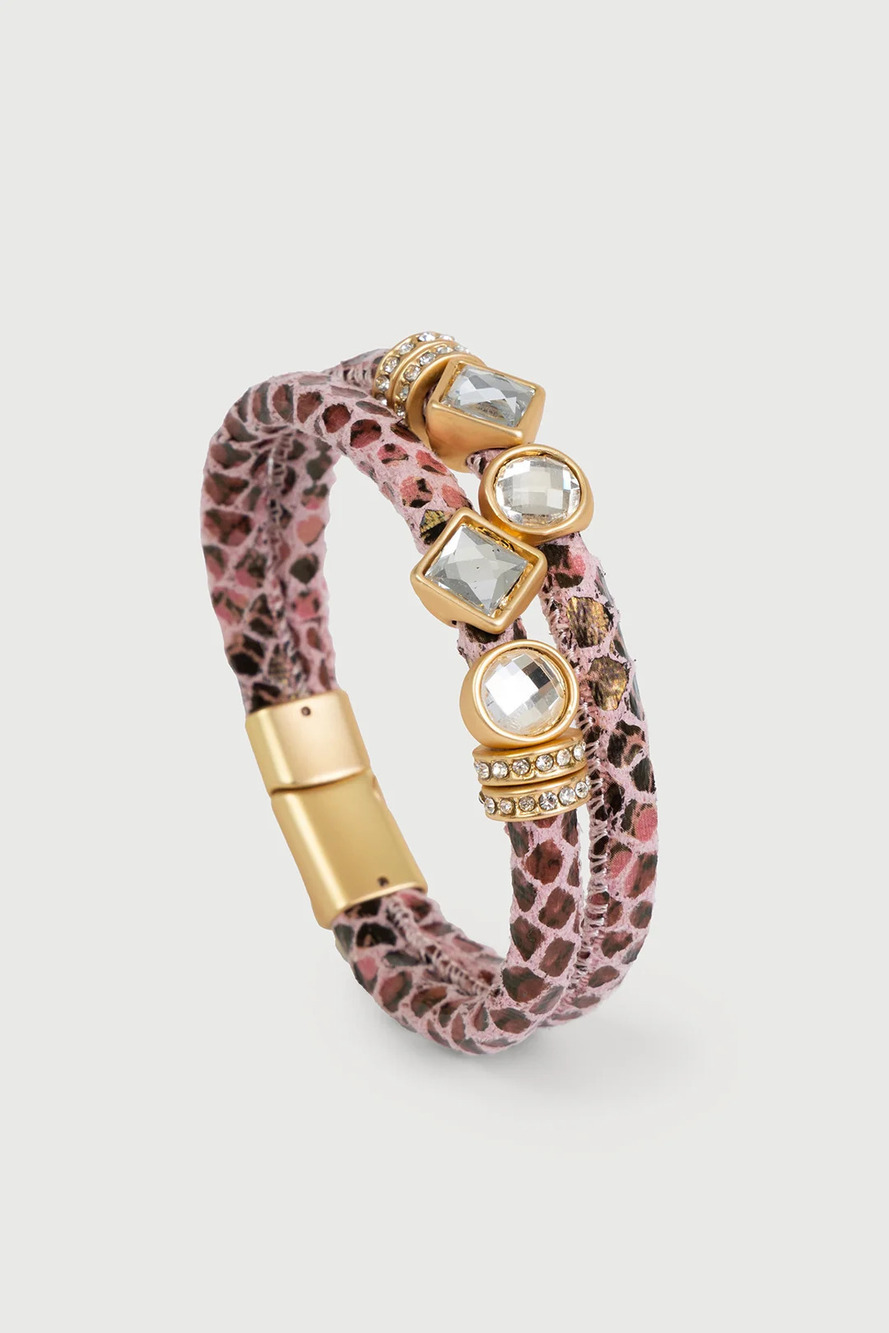 SA17 | Saachi Bling Charm Leather Bracelet | Light Pink
